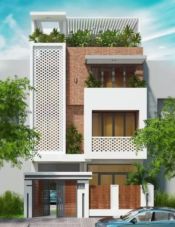 cách phối màu gạch ốp tường mặt tiền