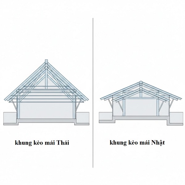 Khung kèo mái thái khác gì mái nhật