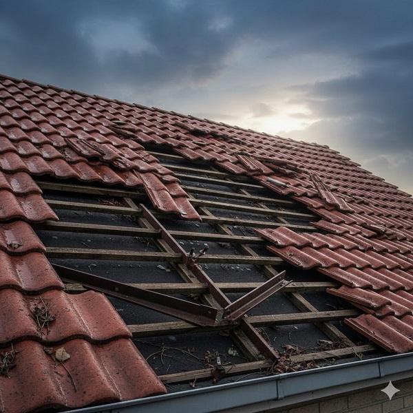 Mái ngói bị dịch chuyển sau mưa bão