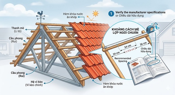 Khoảng cách mè lợp ngói chuẩn